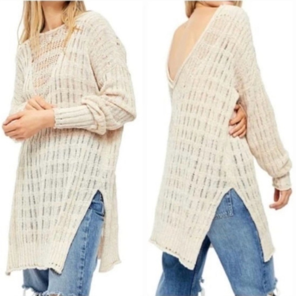 FREE PEOPLE Pretty in Pointelle Tunic Knit Sweater